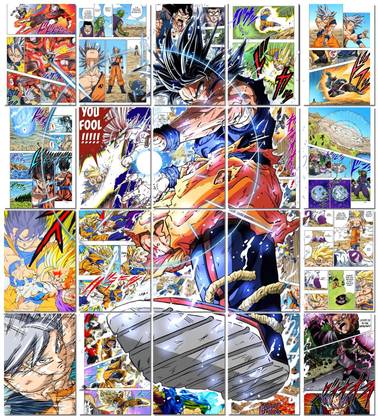 Goku Colored Manga Collage Poster Set - Set of 20, 210 mm x 297 mm, Self Adhesive, Premium-Quality Posters, 300 GSM Paper, Dragon ball Posters For Anime Fan Paper Print