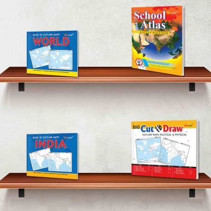 BOOK OF OUTLINE MAPS India, BOOK OF OUTLINE MAPS WORLD, BIG CUT & DRAW OUTLINE MAPS POLITICAL & PHYSICAL and SCHOOL ATLAS LATEST EDITION (ENGLISH) - ART PAPER | Pack of 3 Book + 1 Atlas | Map Enthusiast Bundle: Outlines of India & World, Political & Physical Maps, and School Atlas (English Edition) Paper Print