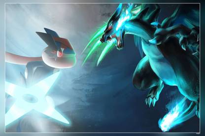 Mega Charizard X Greninja Pokemon Xy Battle Matte Finish Poster P-9687 Paper Print
