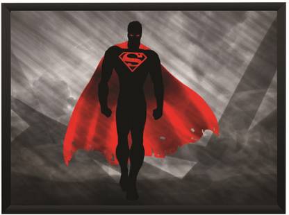 Superman Red on Dard Background Wall Poster With Frame A3 Size Photographic Paper