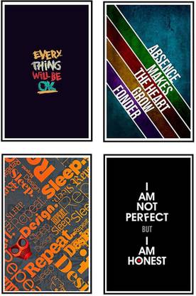 'Typography / Inspirational Posters' (Pack of 4) for Room & Office Paper Print