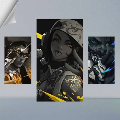 VIRGIN ARTS | COMBO SET OF CHAMBER, YORU AND RAZE DIGITAL ART FRAME | VALORANT AGENTS | ANIME | SET OF 2 A4 AND 1 A3 300 GSM FRAMED POSTER FOR WALL Photographic Paper