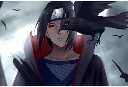 Itachi sharingan with crow Naruto Anime wall poster REDCLOUD Paper Print