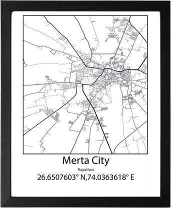 Merta City,Rajasthan,India UNFRAMED Minimalist Map Line Art Print Poster Wall Office Home Hometown Housewarming Decor Enhanced Paper Poster Paper Print