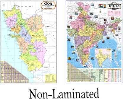 Goa Map and India Map. Goa Map Size : 28"x20" inch (72x50 Centimeter) and India Map Size : 40"x28" inch (100x70 Centimeter). In English Language With Important Fact and Figure. Ideal Map For Tourism Purpose, Students and Aspirants of UPSC , PCS , SSC , RAILWAY Exam and Other Competitive Exam. Updated Map. Paper Print
