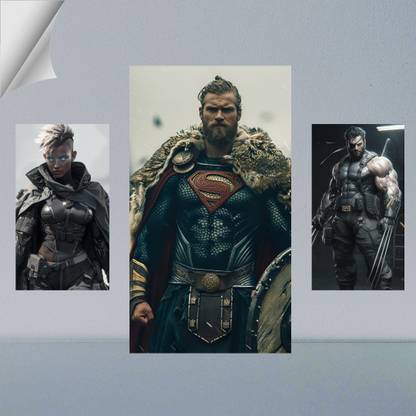 VIRGIN ARTS | COMBO SET OF STORM, SUPER MAN AND WOLVERINE DIGITAL ART | SET OF 2 A4 AND 1 A3 300 GSM FRAMED POSTER FOR WALL Photographic Paper