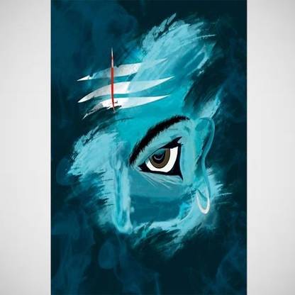 Lord Shiva Third Eye of Shiva Modern Art Devotional Wall Poster (Blue, 12x18 inches, Paper)_39 Photographic Paper