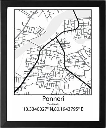 Ponneri,Tamil Nadu,India UNFRAMED Minimalist Map Line Art Print Poster Wall Office Home Hometown Housewarming Decor Enhanced Paper Poster Paper Print