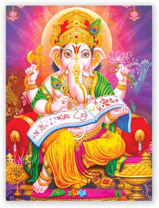 Hindu God Lord Ganesha Shubh Labh Photo Poster With Uv Textured Size 24 X 18 In Fine Art Print