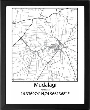 Mudalagi,Karnataka,India UNFRAMED Minimalist Map Line Art Print Poster Wall Office Home Hometown Housewarming Decor Enhanced Paper Poster Paper Print