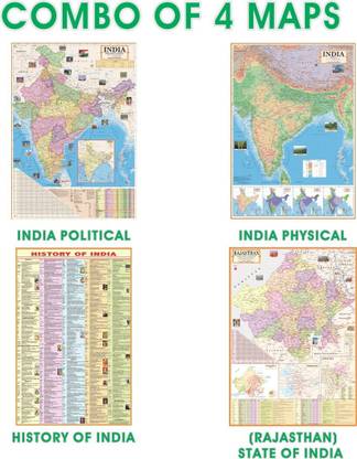 Rajasthan Political Map with Indian Political & Physical Map and History of India (English) for Students. Useful in Schools and Competitive Exams Paper Print (28 inch X 40 inch & 23 inch X 36 inch, ROLLED) Paper Print