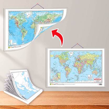 SMALL - 100 EUROPE POLITICAL OUTLINE MAP FOR SCHOOL and 2 IN 1 WORLD POLITICAL AND PHYSICAL MAP IN HINDI | combo of 1 map 1 chart|Europe Political Outline Map: A Comprehensive Visual Guide to European Political Divisions Paper Print