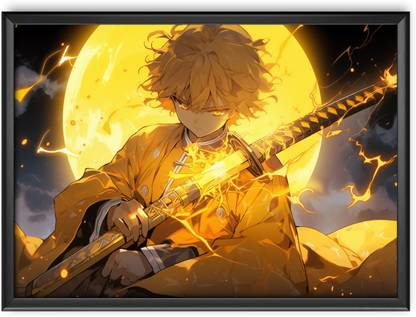Zenitsu Agatsuma | Demon Slayer - Anime Framed Poster (Black Framed, Zenitsu Agatsuma Demon Slayer Frame) (Zenitsu Agatsuma - Style A) Framed Paper Print