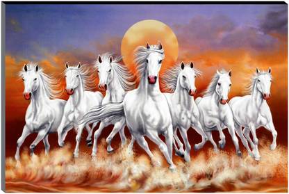 saf 45.72 cm 7 Running horses Vastu UV textured self adeshive modern art MDF painting sticker Self Adhesive Sticker