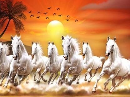 7 Running Horses Vastu Wall Painting for Home Decoration , Office , Gym , College Wall decoration Painting 12 Inch x 18 Inch Paper Print