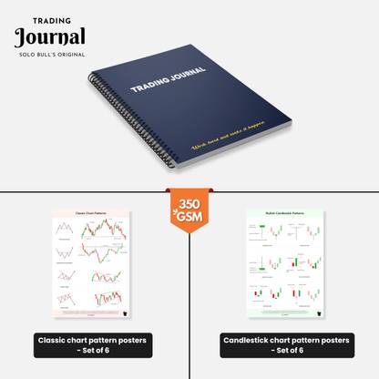 SB Originals Trading Kit Combo - [ 1 Trading Journal + Classic Chart Patterns - Set of 6 Sheets + Candlestick Chart Patterns - Set of 6 Sheets] Paper Print