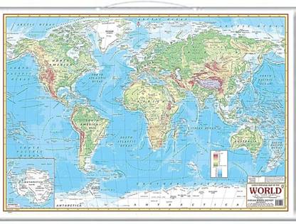 World Physical Map (English)Learn and Discover Folding Map Competitive Exam office walls and study Room Paper print Map(48 inchx28 inch) Paper Print