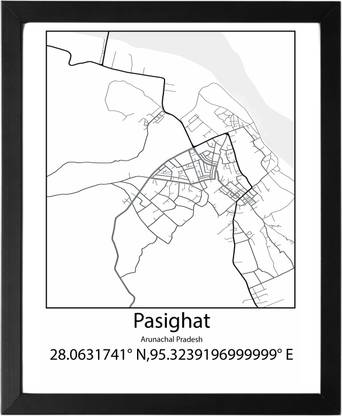 Pasighat,Arunachal Pradesh,India UNFRAMED Minimalist Map Line Art Print Poster Wall Office Home Hometown Housewarming Decor Enhanced Paper Poster Paper Print