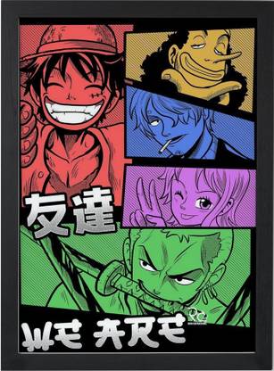 onepiece poster with frame luffy zoro sanji poster (Size_13x9.8 inch) Paper Print