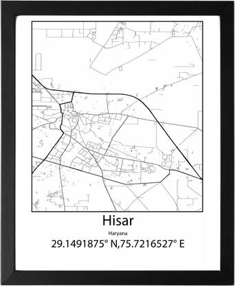 Hisar,Haryana,India UNFRAMED Minimalist Map Line Art Print Poster Wall Office Home Hometown Housewarming Decor Enhanced Paper Poster Paper Print
