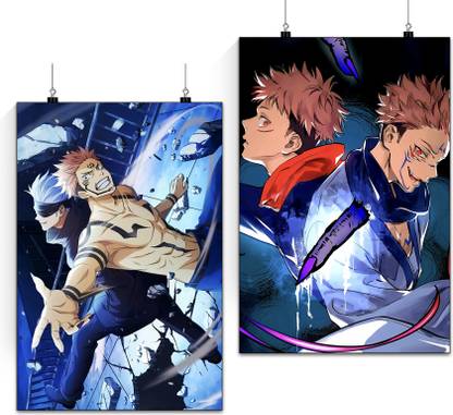 Pack of 2 Jujutsu Kaisen Poster Photo Set | Jjk Anime Poster | Yuji Itadori and Sukuna Combo Poster Paper Print