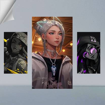 VIRGIN ARTS | COMBO SET OF RAZE, JETT AND KILLJOY DIGITAL ART FRAME | VALORANT AGENTS | ANIME | SET OF 2 A4 AND 1 A3 300 GSM FRAMED POSTER FOR WALL Photographic Paper