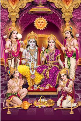 Shri Ram Darbar Poster Sparkle Coated Self Adhesive Fine Art Print