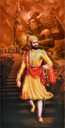 Wall Portrait of Chhatrapati Shivaji Maharaj with Mahadev, 12x24 Inches, Waterproof Print on 300gsm Paper, Multicolour Photographic Paper