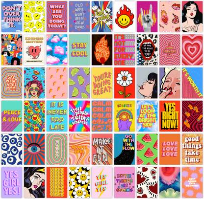 Pack of 54 Indie Hippie Aesthetic Posters Collage Kit For Wall Fine Art Print