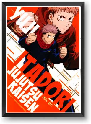 ANIME POSTER FRAME - YUJI ITADORI (JUJUTSU KAISEN) - Black Framed Wall Poster For Home And Office With Frame, (12.6*9.6) Photographic Paper