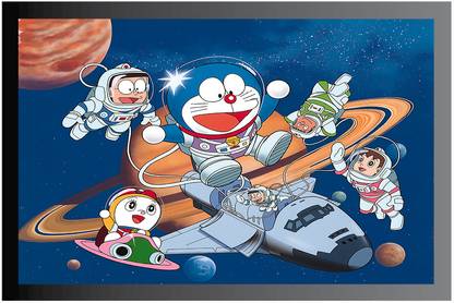 Doraemon Cartoon Poster with Frame Gloss Lamination M12 Paper Print