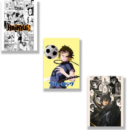 ANIME POSTERS - BLUE LOCK, HAIKYU, CODE GEAS(HIGH QUALITY A4 SIZE 210 GSM POSTERS FOR HOME AND OFFICE)SET OF 3 Photographic Paper