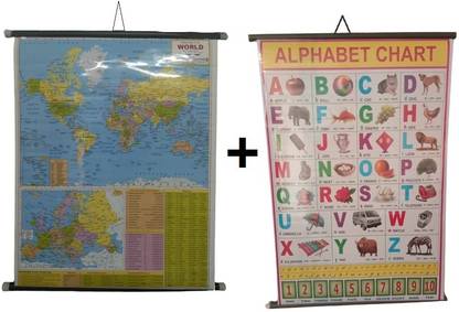 Learning Educational Charts for Kids | World Map and English Alphabet Chart For Kids | Photographic Paper