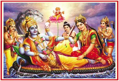 Poster Lord Vishnu Laxmi Ji Hanuman Ji sl-17533 (Wall Poster, 13x19 Inches, Matte Paper) Fine Art Print