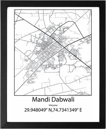 Mandi Dabwali,Haryana,India UNFRAMED Minimalist Map Line Art Print Poster Wall Office Home Hometown Housewarming Decor Enhanced Paper Poster Paper Print