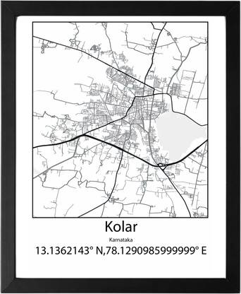 Kolar,Karnataka,India UNFRAMED Minimalist Map Line Art Print Poster Wall Office Home Hometown Housewarming Decor Enhanced Paper Poster Paper Print