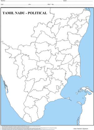 Tamil Nadu Political Outline Maps (100 Nos) | A4 Size - Multipurpose map For School/College Assignments/Projects/ Practical Paper Print