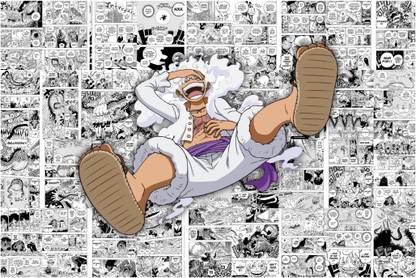 Luffy Gear 5 One Piece Manga Wall Decor, Room Decor, Anime Posters, Manga Panels, 18 x 12 Inch, 300 GSM Paper, Double Side Tape at Back, Rolled and Packed in Paper Core Tube Photographic Paper