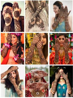 beauty parlour Mehendi Design Wall Poster|| Set of 10 ||Poster for Shop (12X18)Inch Rolled 3D Poster