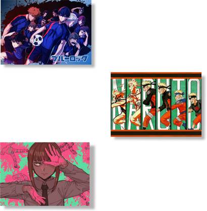 ANIME POSTERS - BLUE LOCK, NARUTO, MAKIMA(HIGH QUALITY A4 SIZE 210 GSM POSTERS FOR HOME AND OFFICE)SET OF 3 Photographic Paper