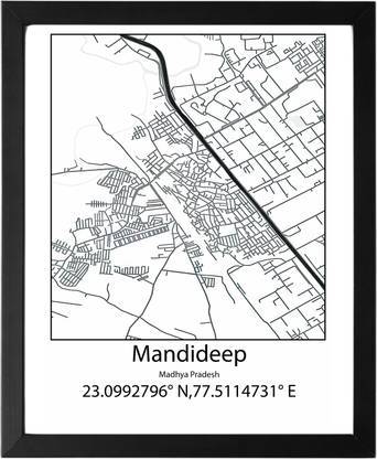 Mandideep,Madhya Pradesh,India UNFRAMED Minimalist Map Line Art Print Poster Wall Office Home Hometown Housewarming Decor Enhanced Paper Poster Paper Print