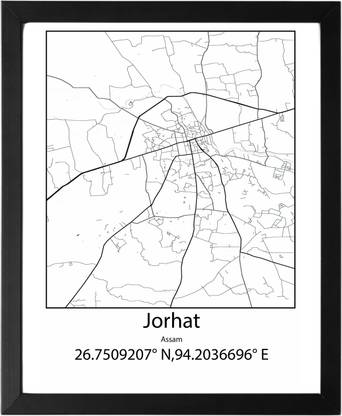 Jorhat,Assam,India UNFRAMED Minimalist Map Line Art Print Poster Wall Office Home Hometown Housewarming Decor Enhanced Paper Poster Paper Print