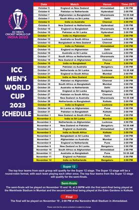 ICC Men's World cup 2023 Schedule Paper Print