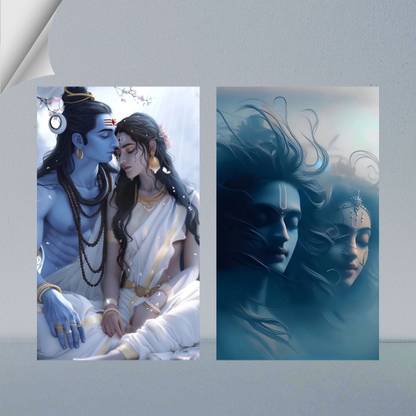 VIRGIN ART | LORD SHIVA & MATA PARVATI | GOD | DIGITAL ART - 81 | SET OF 2 | 300 GSM A4 FRAMED POSTER FOR WALL Photographic Paper