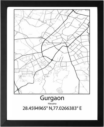Gurgaon,Haryana,India UNFRAMED Minimalist Map Line Art Print Poster Wall Office Home Hometown Housewarming Decor Enhanced Paper Poster Paper Print