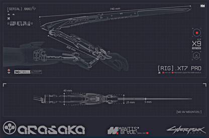 Cyberpunk 2077 Arasaka Mantis Blade Blueprint Poster 18 x 12 inch 300 GSM Paper Print