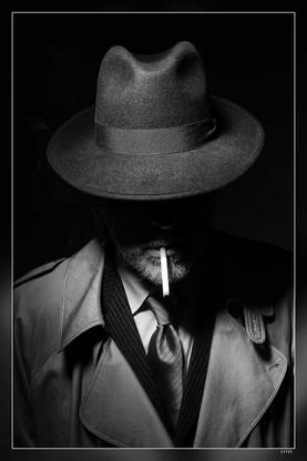 Smoking Detective Dark Black And White Cigarette Fog Gloomy Grunge Hat Noir Retro Smoke Matte Finish Poster Paper Print