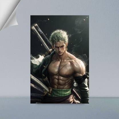 VIRGIN ART | RORONOA ZORO REALISTIC ART | 3 SWORD STYLE | ONE PEICE | ANIME | 300 GSM A4 FRAMED POSTER FOR WALL Photographic Paper