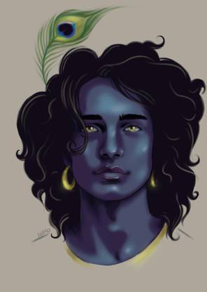 Krishna Face photo || Krishna HD Photo || Wall Poster (12 X 18 )inch Rolled with Lamination 3D Poster