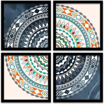Mandala Wall Art / Aesthetic Wall Artwork Paintings with Frame for Decorative Wall /Modern Art Wall Decor Paintings for Living Room Bedroom (11inch x 11inch, Multi) Set of 4 Paper Print